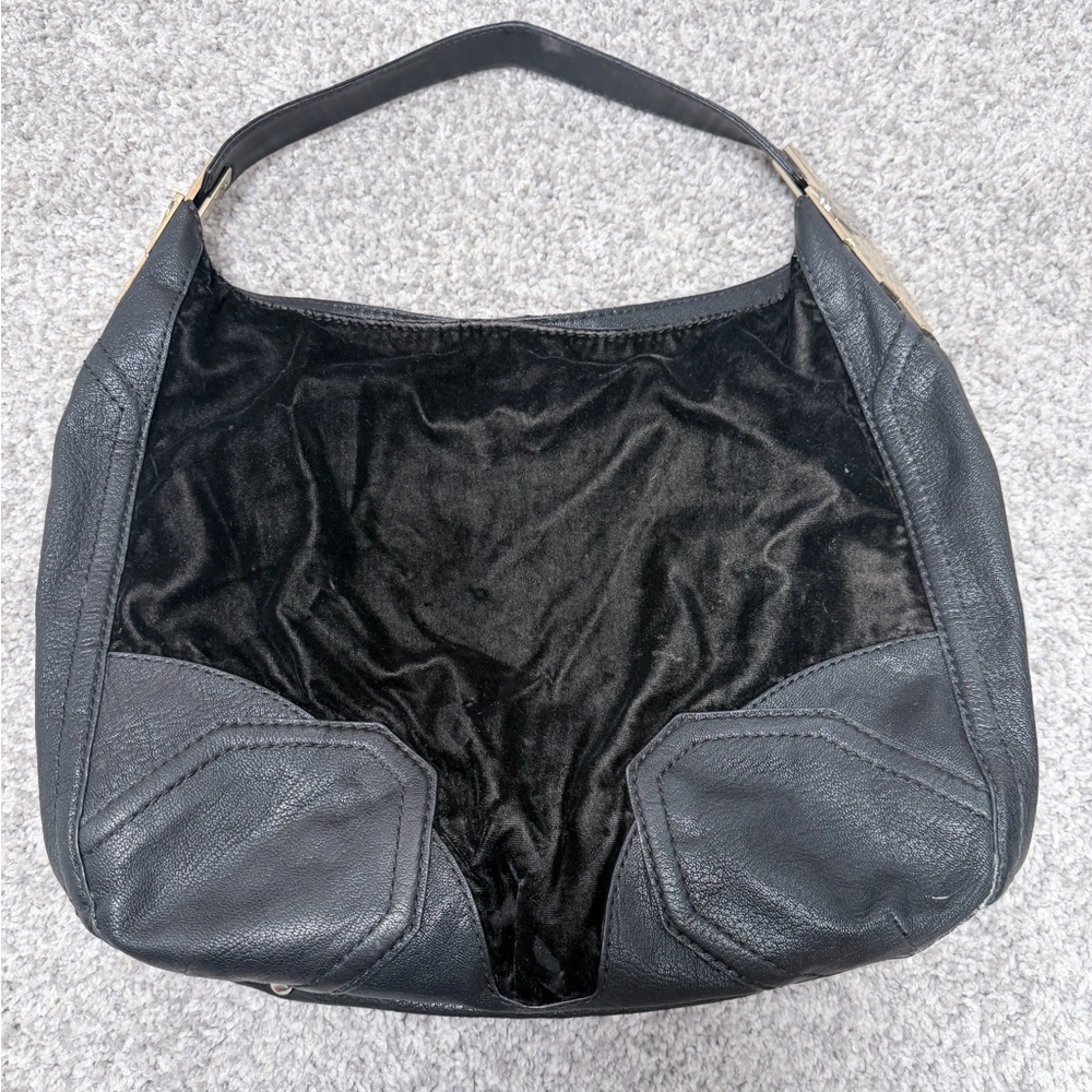 Y2K Juicy Couture Black Velvet & Leather Shoulder Bag - Picture 12 of 14